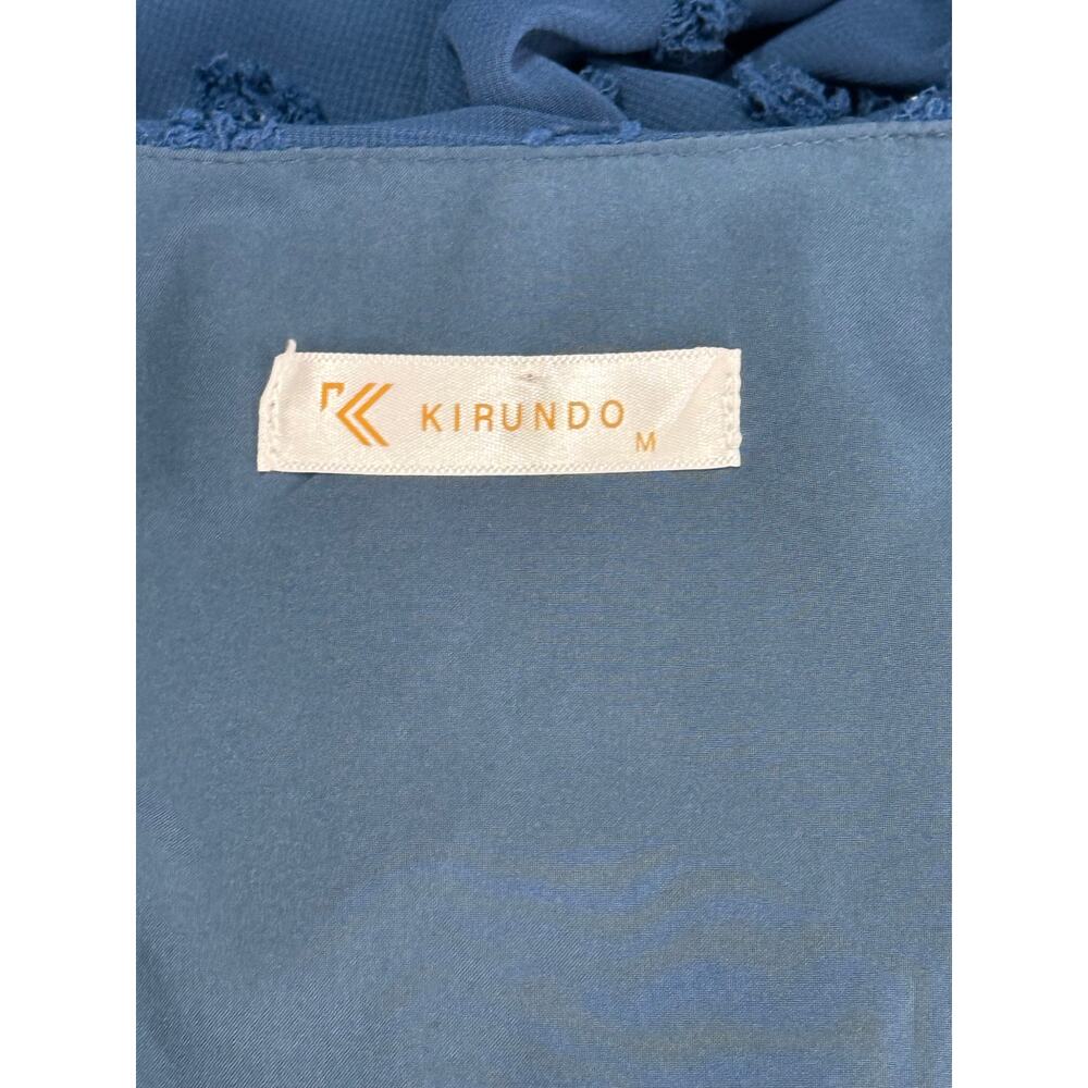 Kirundo Blue Long Sleeve V-neck Swiss Dot High Waist Chiffon Mini Dress Size M - Picture 8 of 10